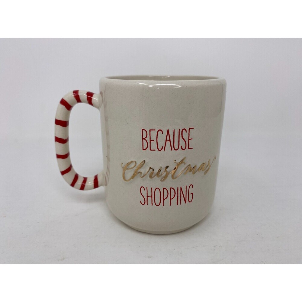 Mud Pie‎ 'Because Christmas Shopping' Stoneware Mug Candy Cane Handle 12 oz